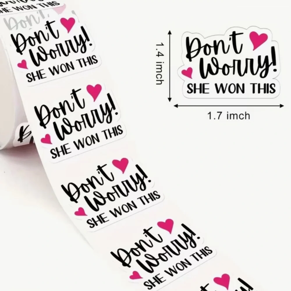 Set of 50 'Don't Worry' Stickers with Pink Hearts